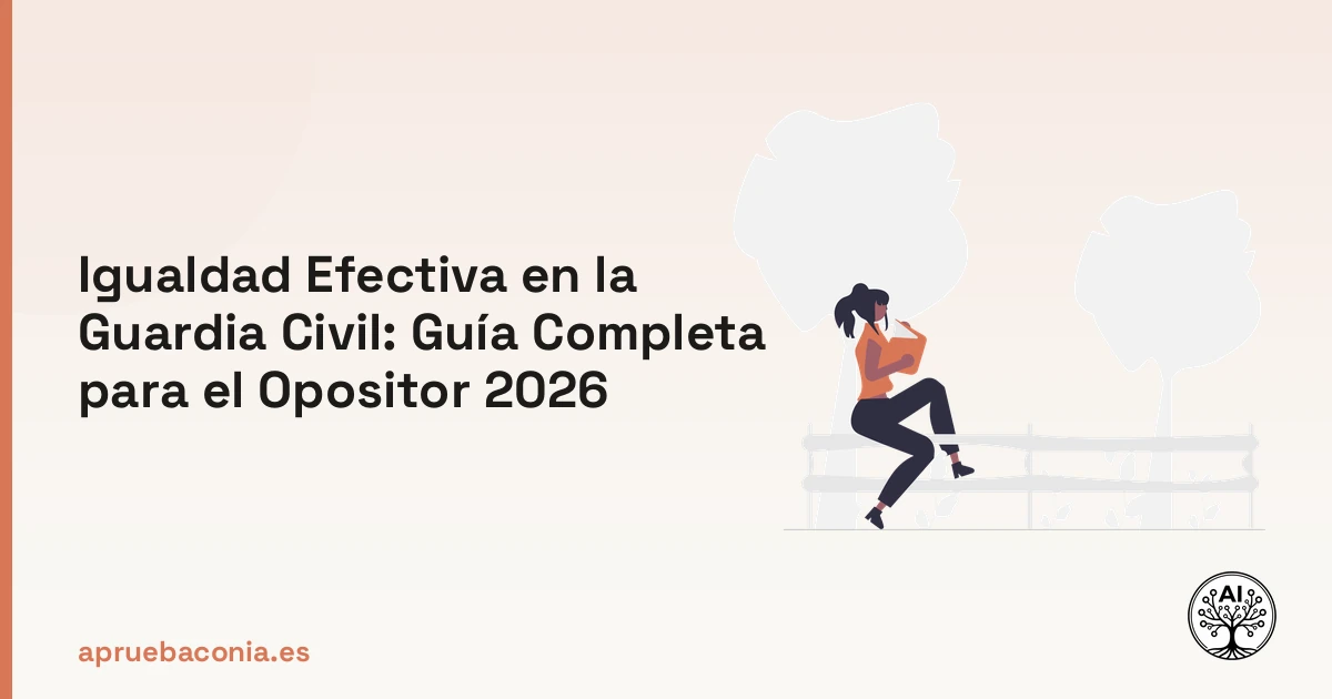 Ilustración de una persona leyendo un manual sobre igualdad efectiva para la oposición a Guardia Civil 2026.