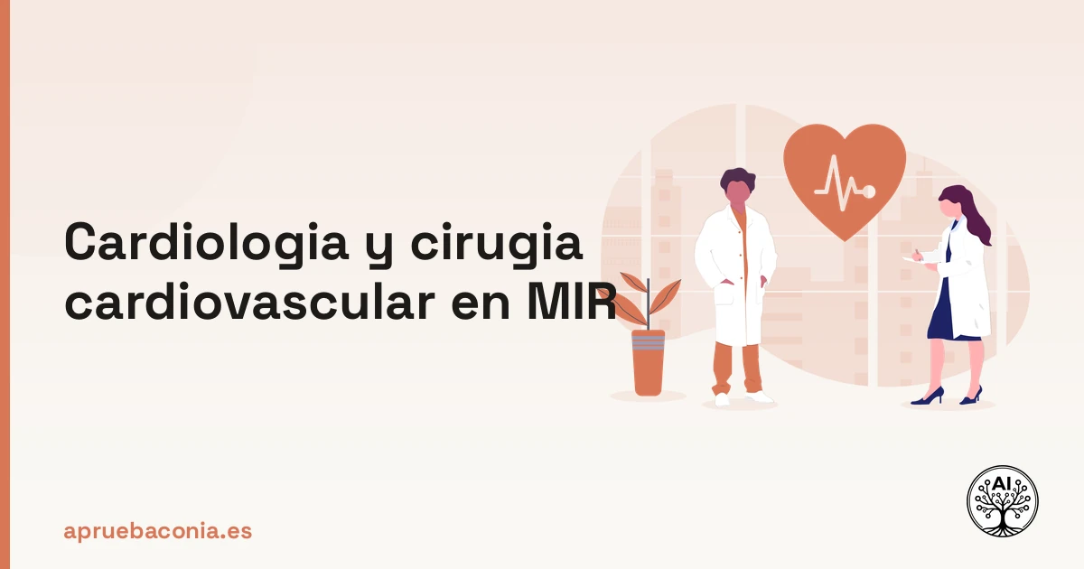 Ilustración médica sobre cardiología y cirugía cardiovascular para la preparación del examen MIR.