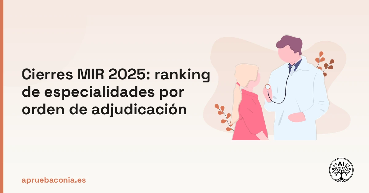 Ilustración de un doctor analizando los cierres MIR 2025 para el ranking de especialidades médicas.