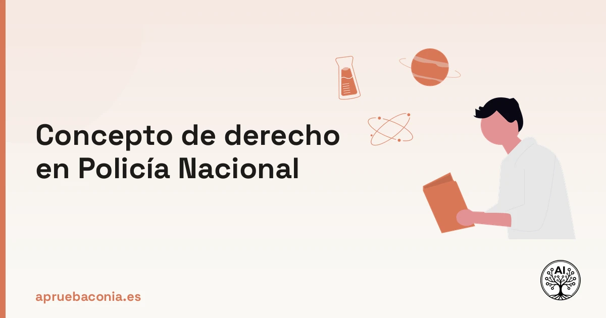 Ilustración de un opositor analizando el concepto de derecho para el examen de la Policía Nacional.