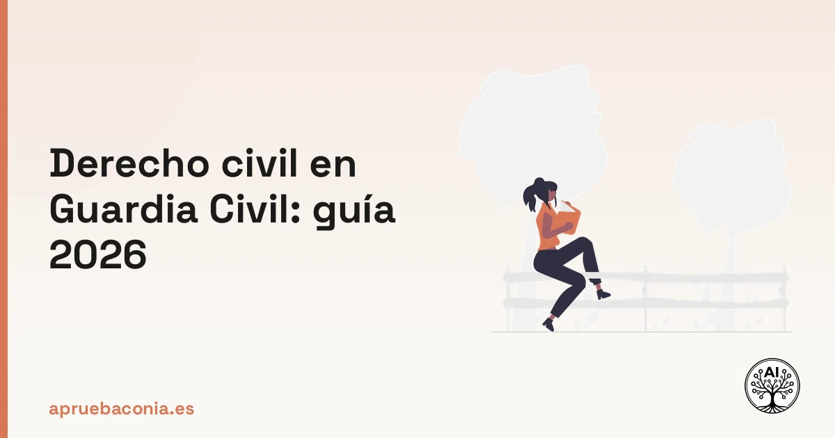 Ilustración de una persona leyendo un libro sobre derecho civil para la guía 2026 de la Guardia Civil