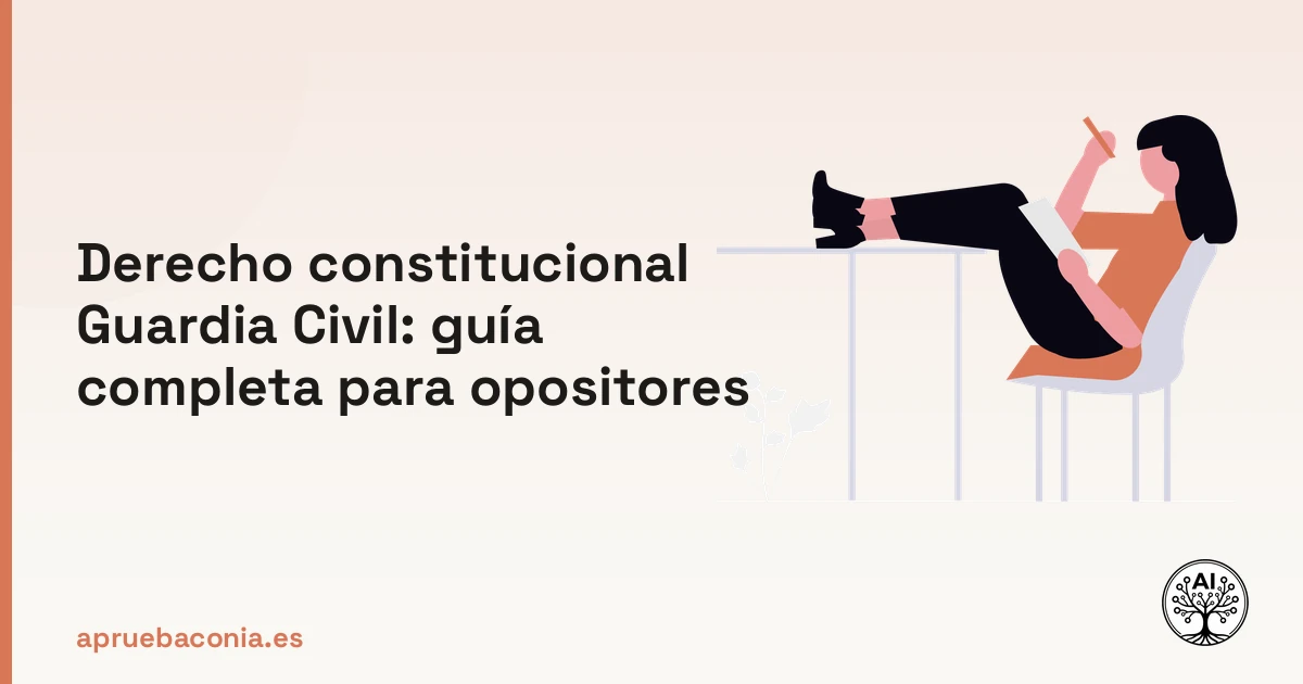 Estudiante organizando materiales para preparar el temario de derecho constitucional de la Guardia Civil