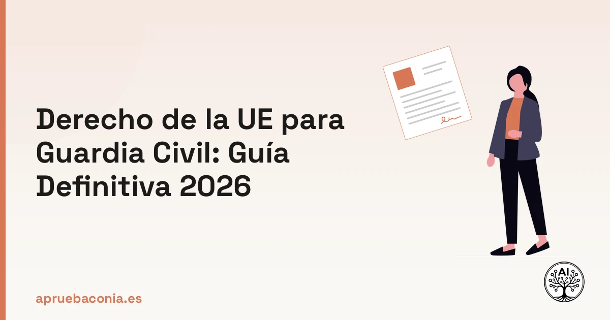 Ilustración de asesoría legal sobre el Derecho de la UE para opositores a la Guardia Civil en 2026.