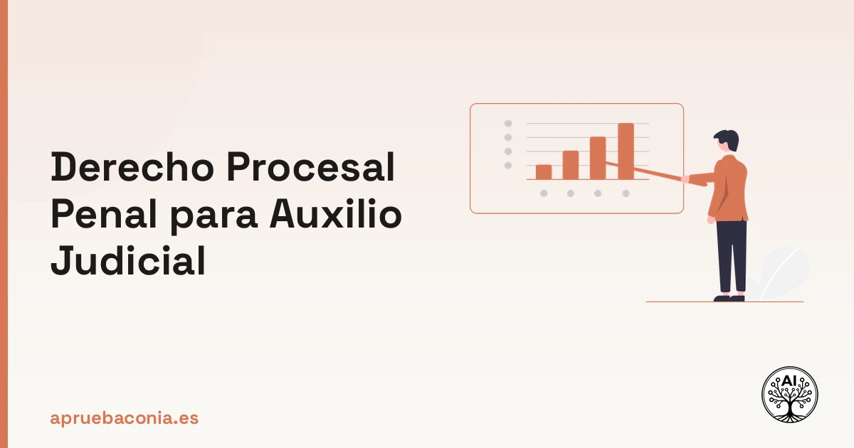 Ilustración de una estrategia de estudio para el temario de Derecho Procesal Penal de Auxilio Judicial.
