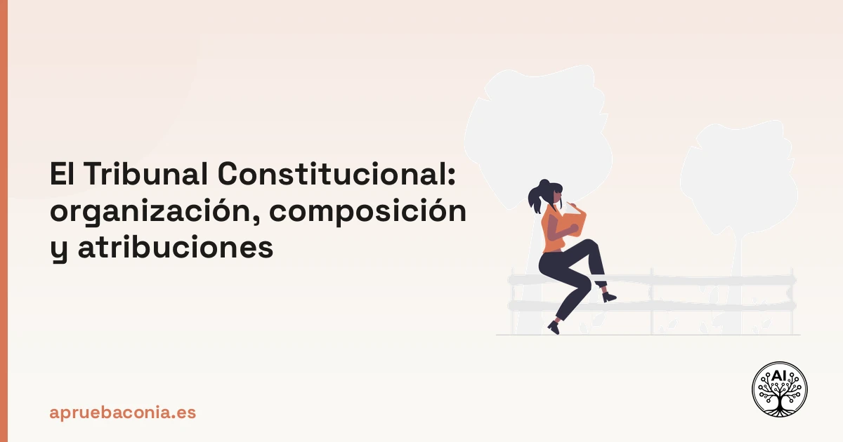 Ilustración de un estudiante leyendo sobre el Tribunal Constitucional, su organización y atribuciones.