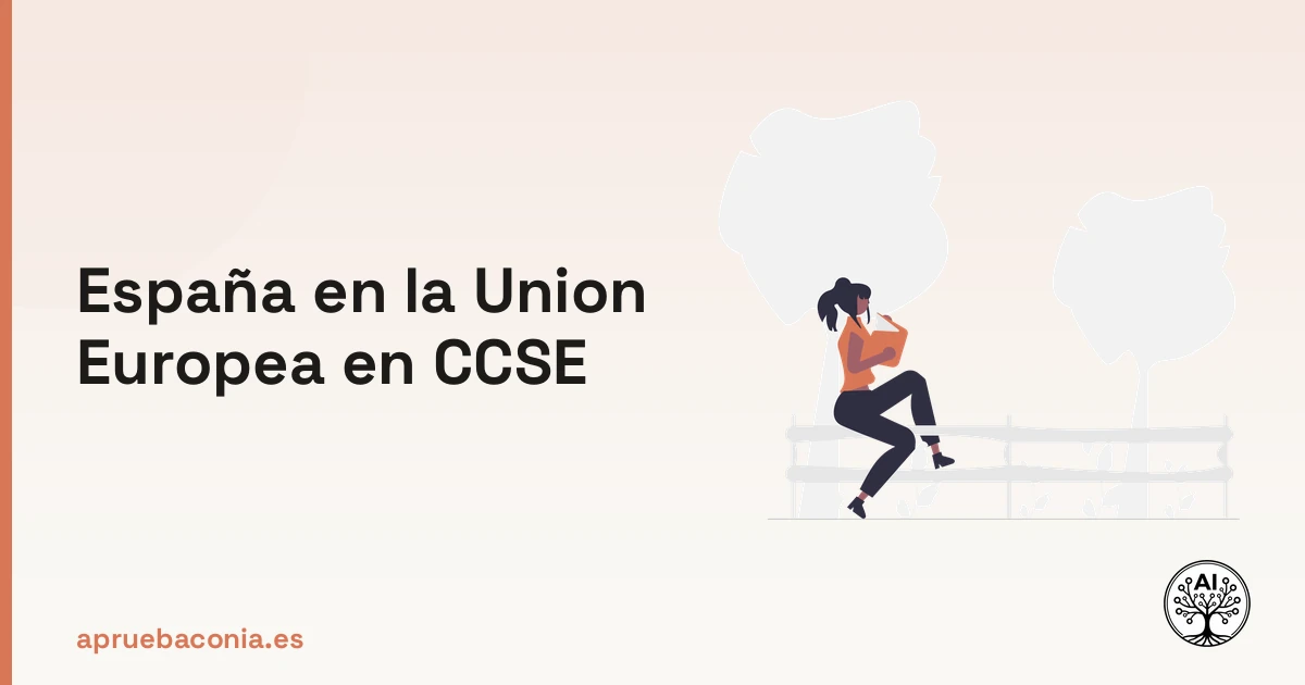Ilustración de una persona leyendo sobre España en la Unión Europea para preparar el examen CCSE.