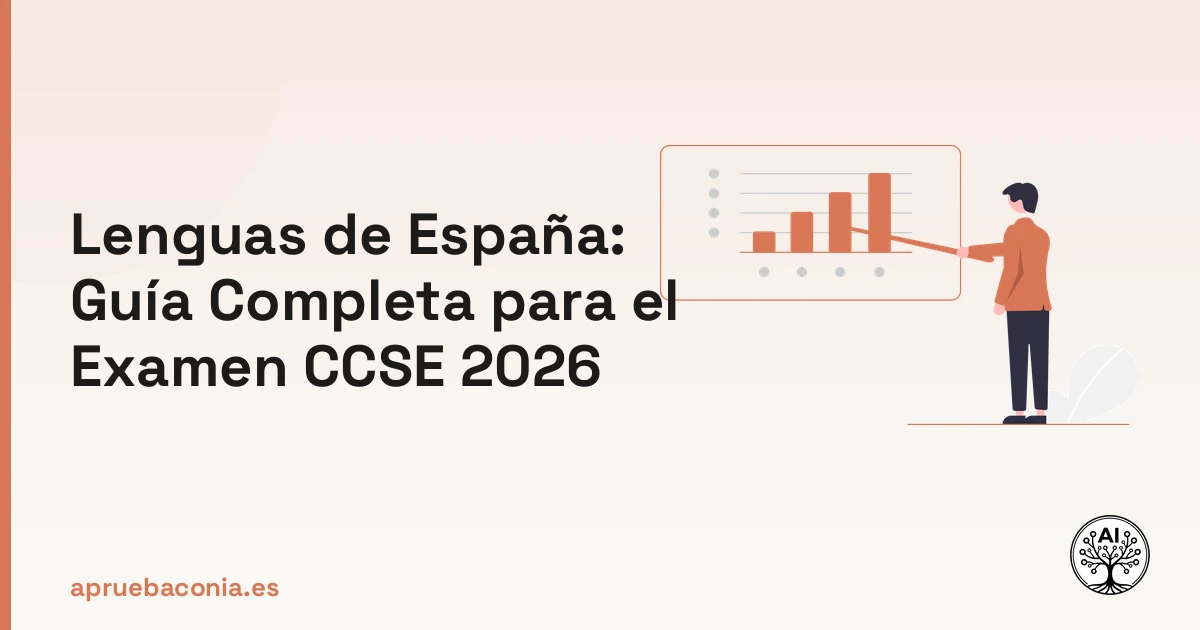 Ilustración de una estrategia de estudio sobre las lenguas de España para la guía del examen CCSE 2026.