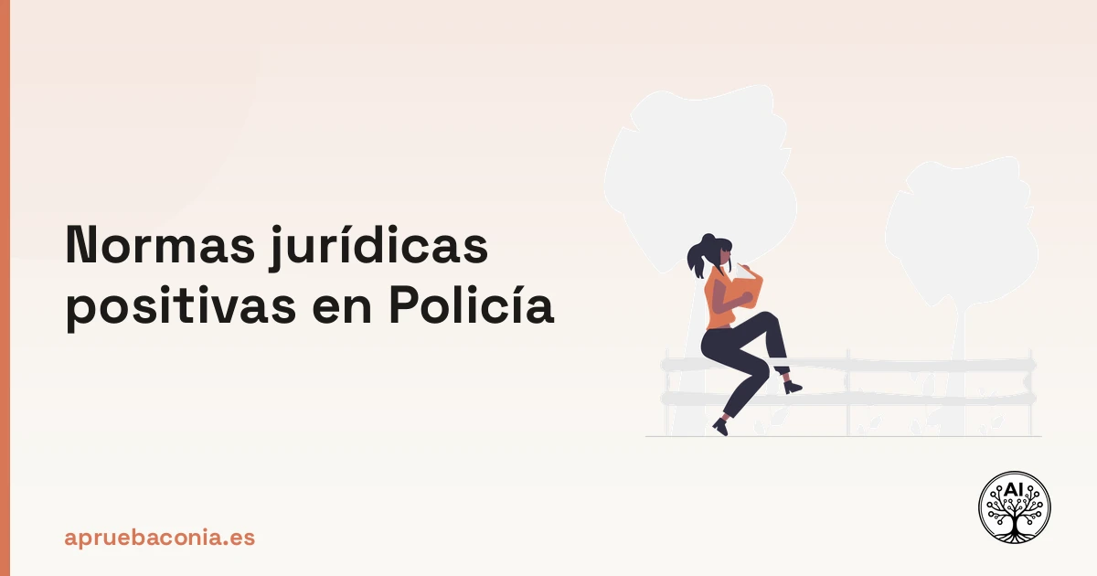Ilustración de un opositor leyendo sobre normas jurídicas positivas para preparar el examen de Policía.