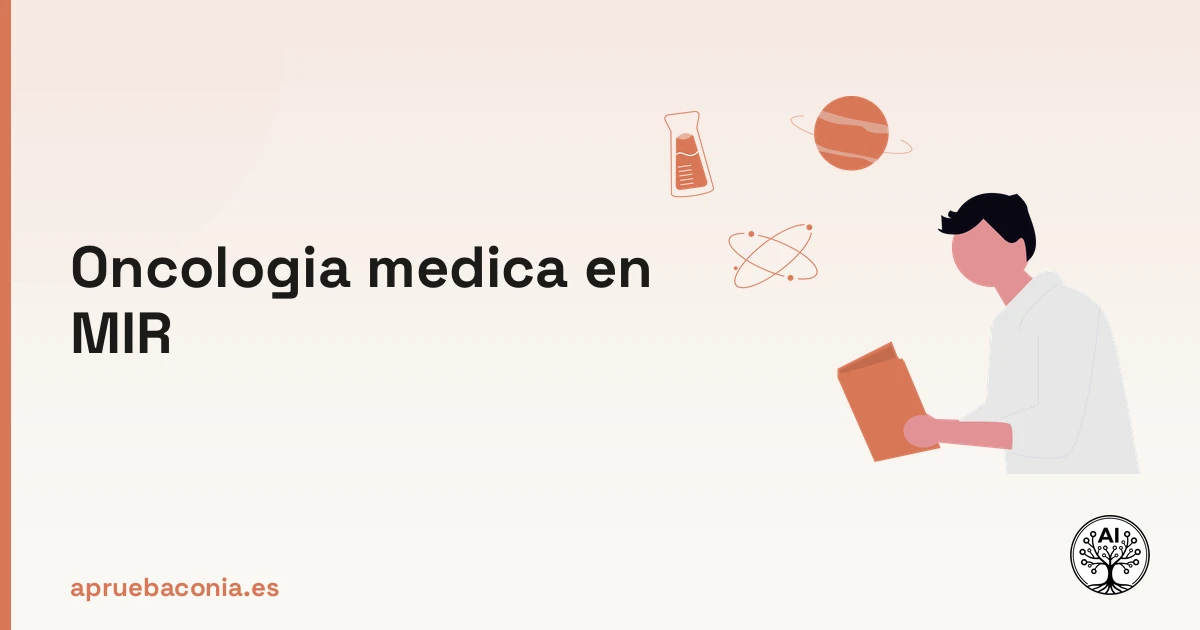 Ilustración de estudiante analizando conceptos de oncología médica para preparar el examen MIR.