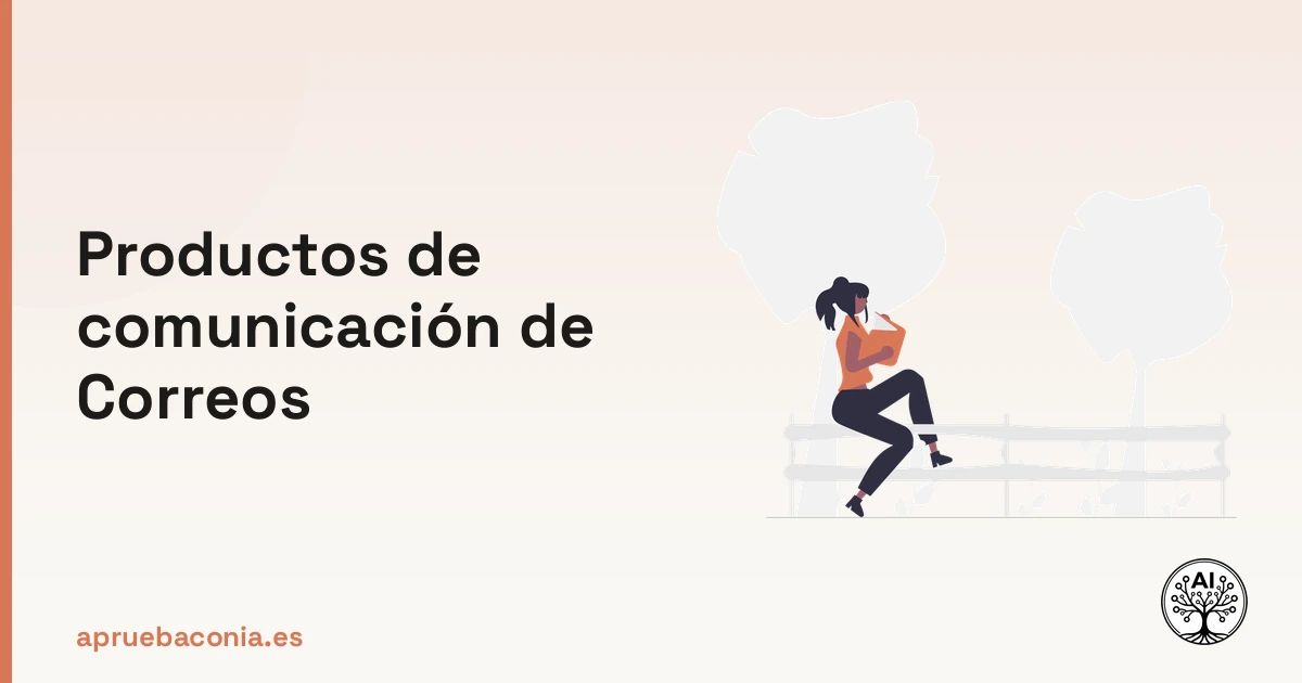 Ilustración de un estudiante leyendo un manual sobre los productos de comunicación de Correos.