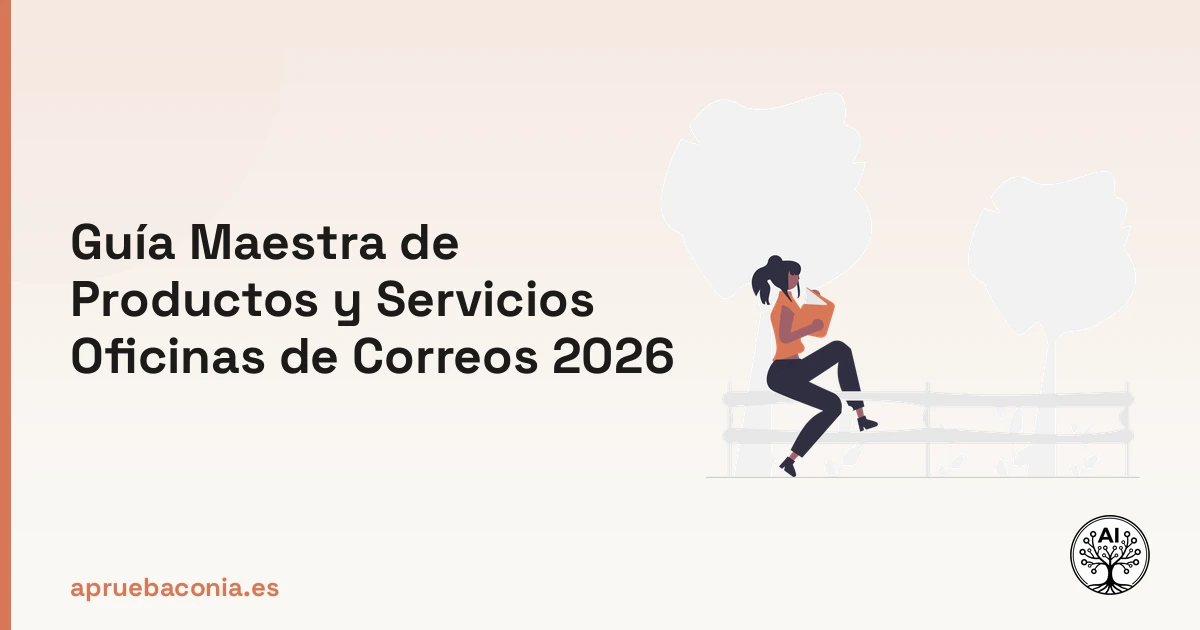 Ilustración de una persona leyendo la guía maestra sobre productos y servicios oficinas de Correos 2026.