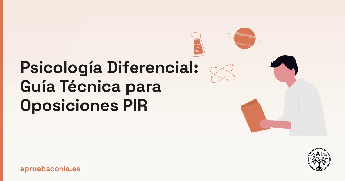 Ilustración de una persona analizando datos científicos para la guía técnica de psicología diferencial del PIR.