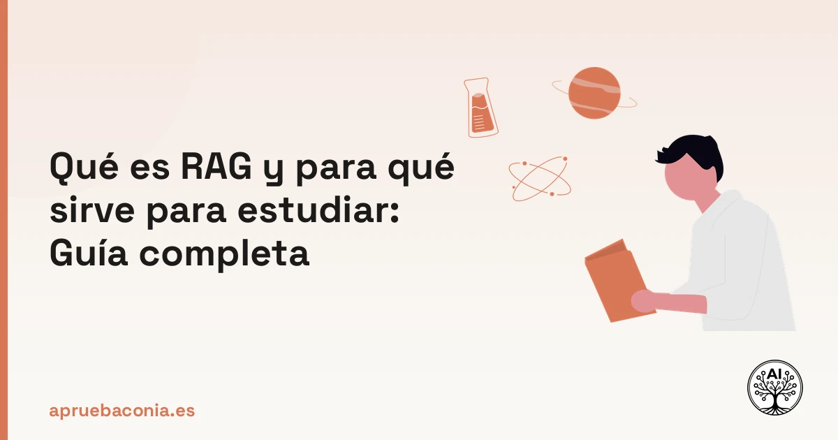 Ilustración de estudiante analizando datos científicos sobre qué es RAG y para qué sirve para estudiar con IA.
