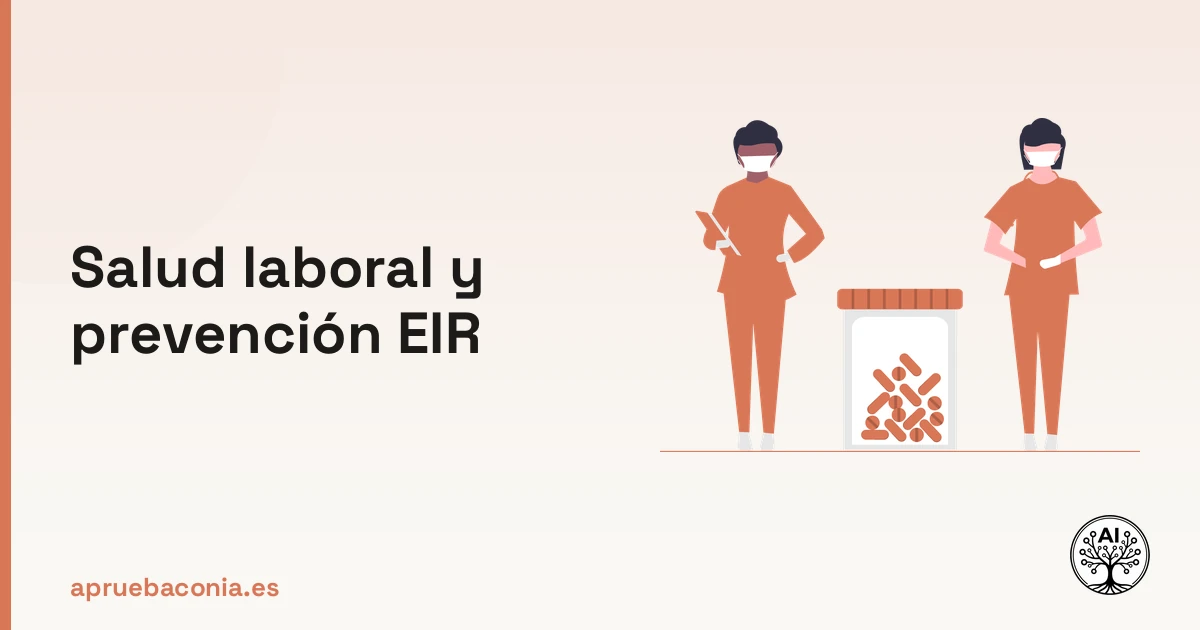 Ilustración de atención médica integral para la guía de salud laboral y prevención EIR en enfermería.