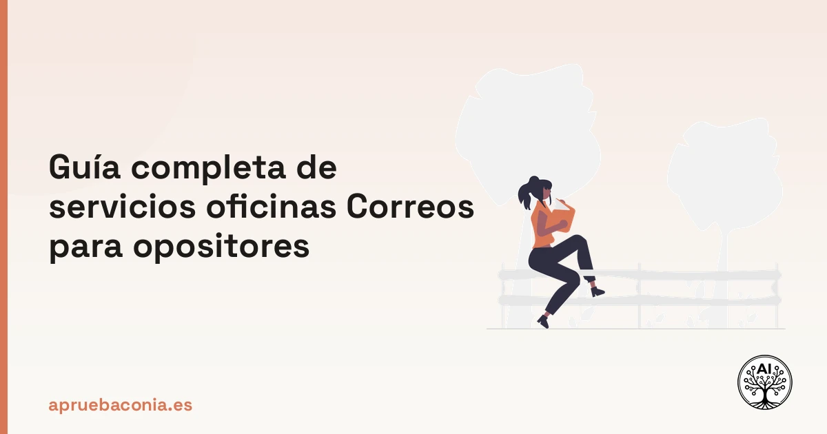 Ilustración de un opositor leyendo sobre los servicios oficinas Correos para su preparación.