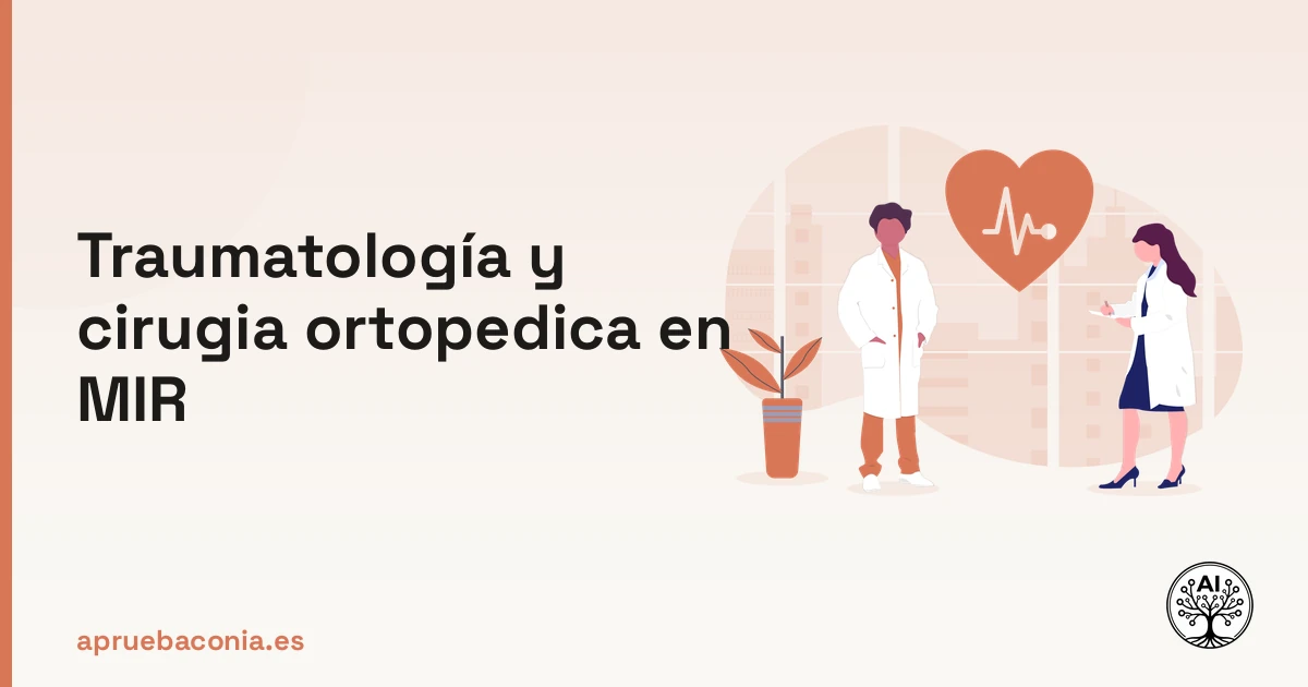 Ilustración médica sobre traumatología y cirugía ortopédica para la preparación del examen MIR.