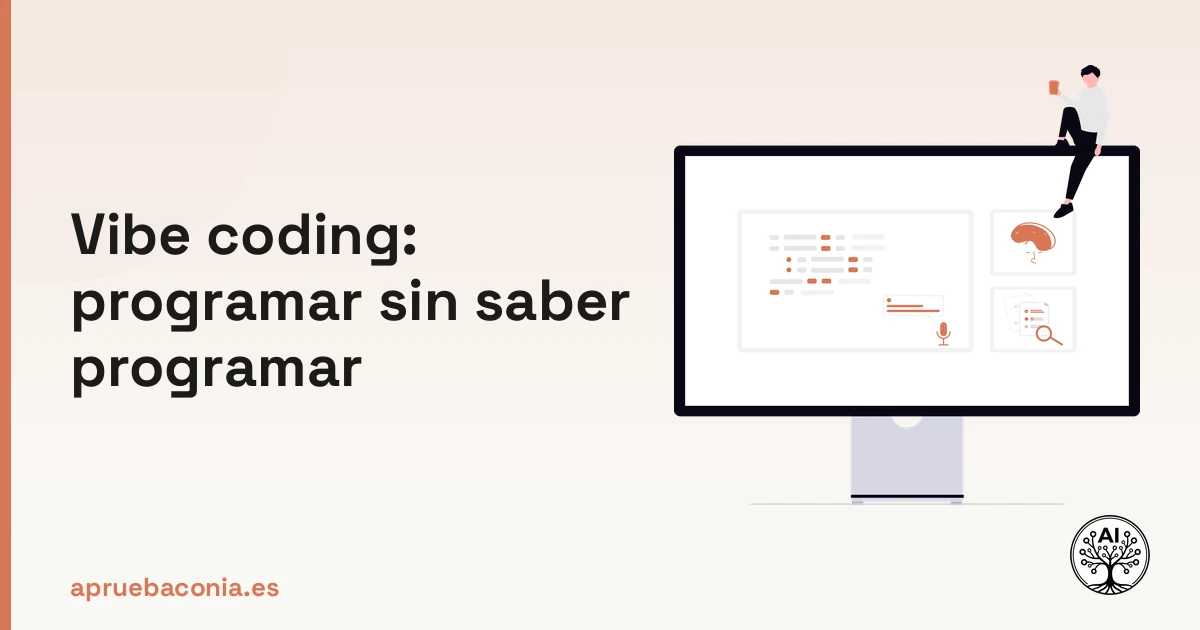 Ilustración conceptual de vibe coding mostrando a una persona creando software mediante lenguaje natural.