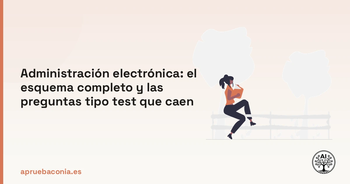 Ilustración de una persona leyendo sobre administración electrónica para preparar su examen oficial.