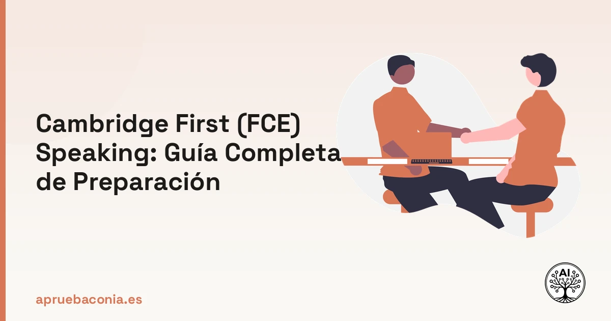 Ilustración de una entrevista para la guía completa de preparación del Cambridge First (FCE) Speaking.