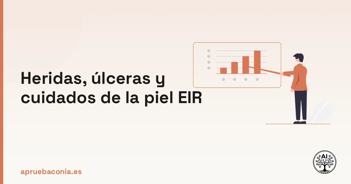 Ilustración de una enfermera organizando el estudio sobre heridas, úlceras y cuidados de la piel EIR.