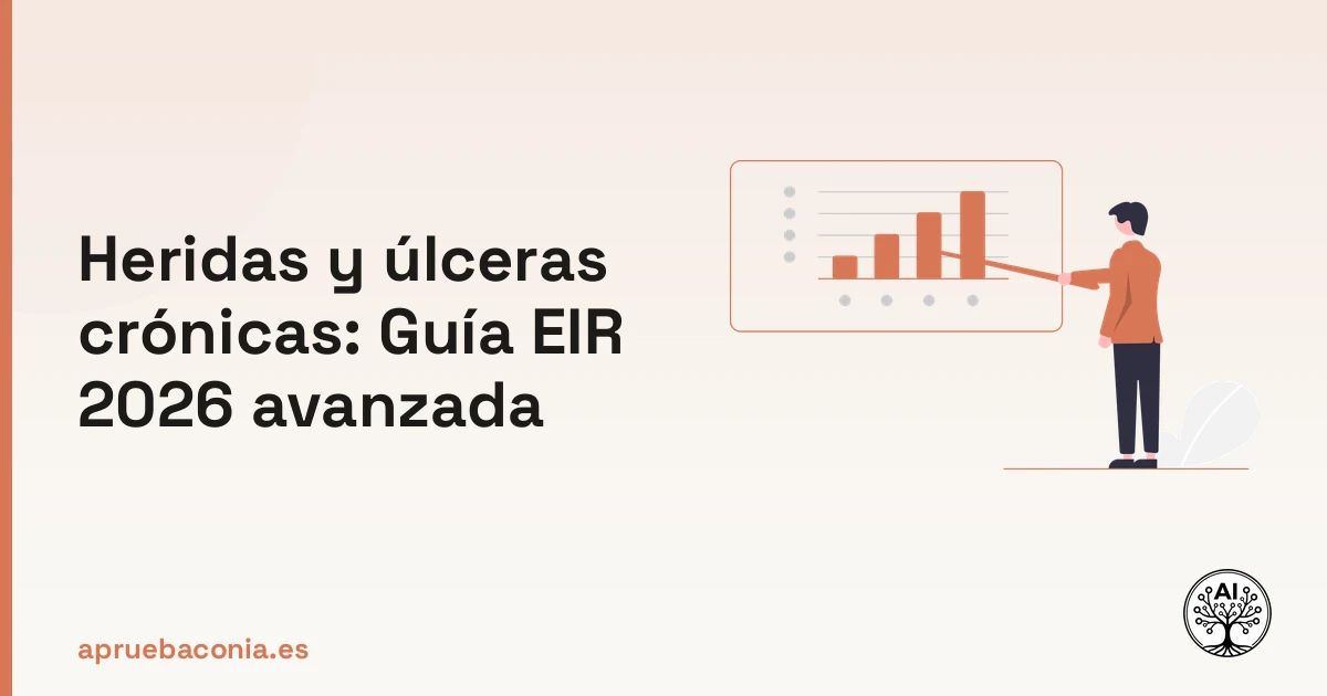 Ilustración de un plan estratégico para estudiar el manejo de heridas y úlceras crónicas en el examen EIR.
