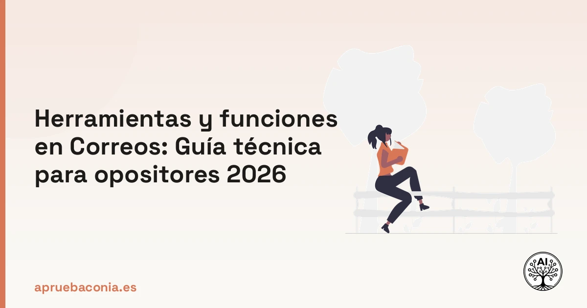 Ilustración de una persona consultando la guía de herramientas y funciones técnicas para Correos 2026.