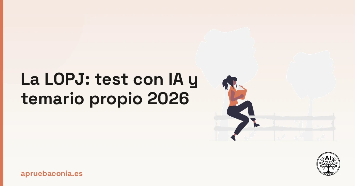 Ilustración de un opositor estudiando la LOPJ para preparar el temario de justicia de 2026.