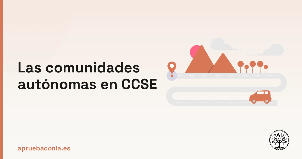 Ilustración de una persona trazando una ruta sobre las comunidades autónomas para el examen CCSE.