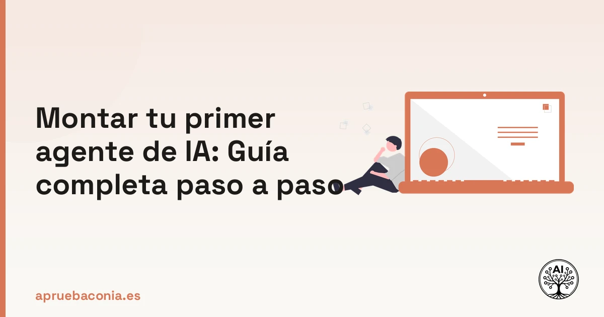 Ilustración de una persona analizando código para montar tu primer agente de IA con éxito.