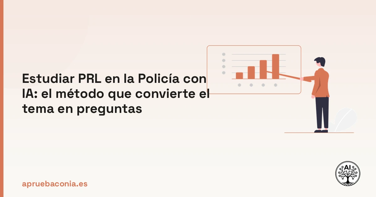 Ilustración de una estrategia de estudio para dominar la PRL en la Policía con inteligencia artificial.