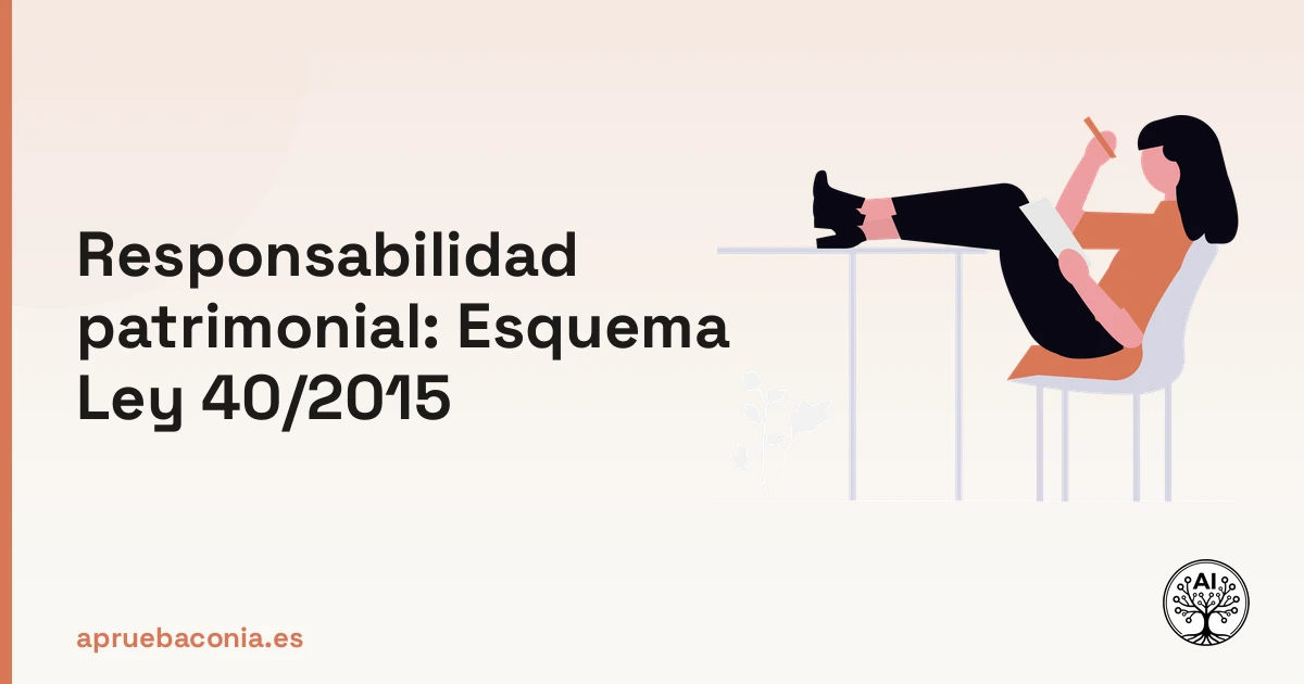 Ilustración de un estudiante preparando el esquema de responsabilidad patrimonial de la Ley 40/2015.