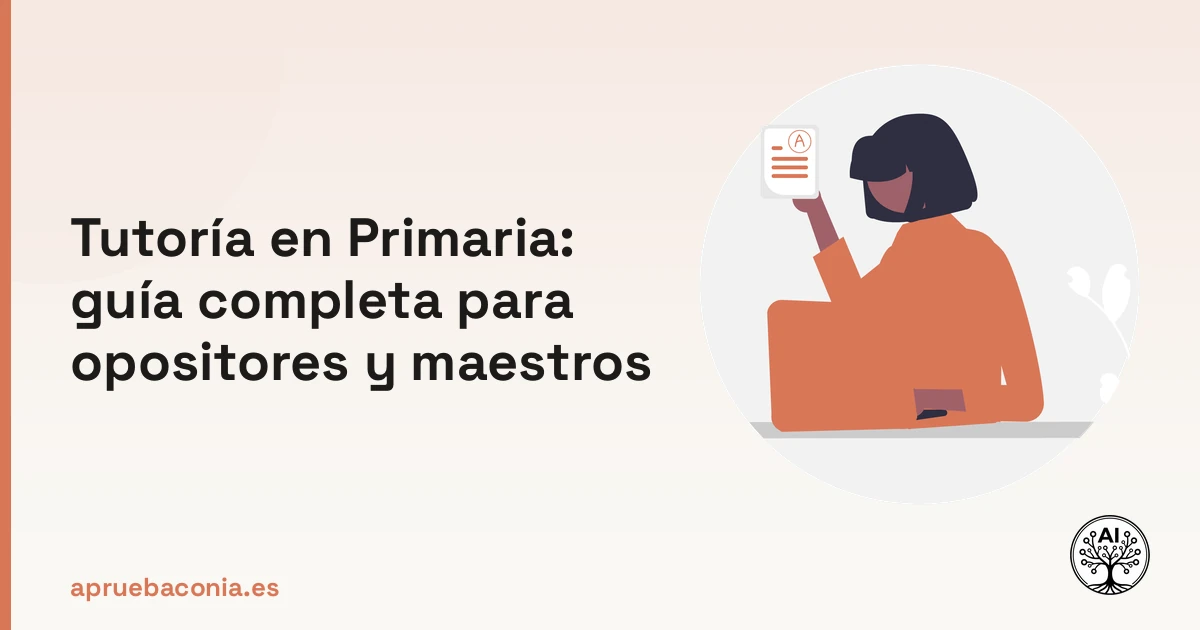 Ilustración de una docente explicando conceptos clave sobre la tutoría en Primaria para opositores.
