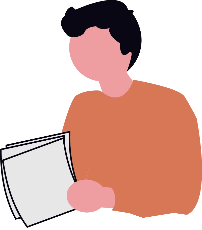 Dibujo de un estudiante tomando notas para organizar el estudio paso a paso del Poder Judicial.