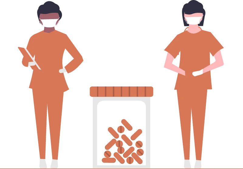 Dibujo de atención médica que ilustra la complejidad del bloque de enfermería familiar y comunitaria.