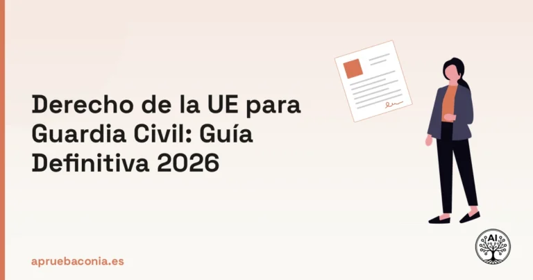 Ilustración de asesoría legal sobre el Derecho de la UE para opositores a la Guardia Civil en 2026.