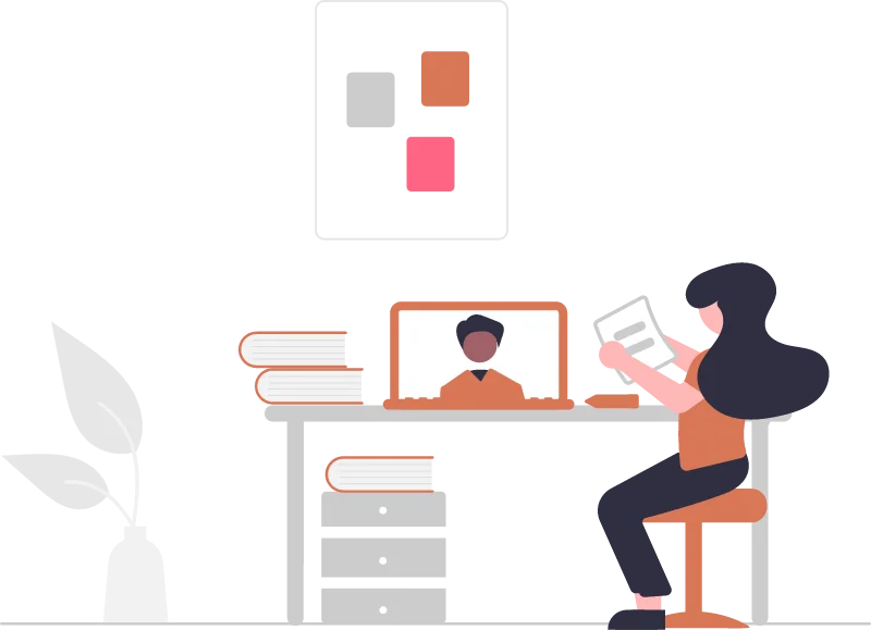 Dibujo de aprendizaje online que representa el reto de estudiar informática y redes en una oposición.