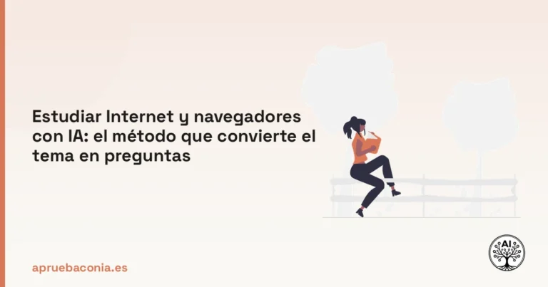 Ilustración de una persona leyendo sobre Internet y navegadores para preparar su examen con IA.