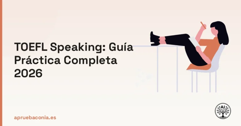Ilustración de preparación para el examen TOEFL speaking en una guía completa para estudiantes en 2026.
