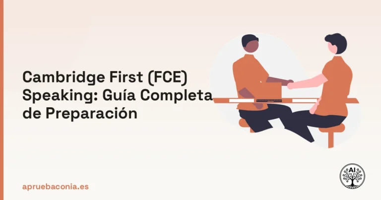 Ilustración de una entrevista para la guía completa de preparación del Cambridge First (FCE) Speaking.