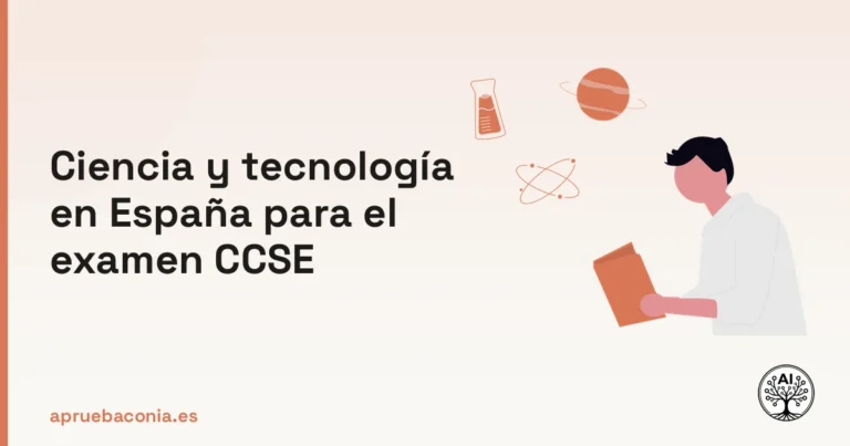Ilustración de una persona estudiando ciencia y tecnología para preparar el examen de nacionalidad CCSE.