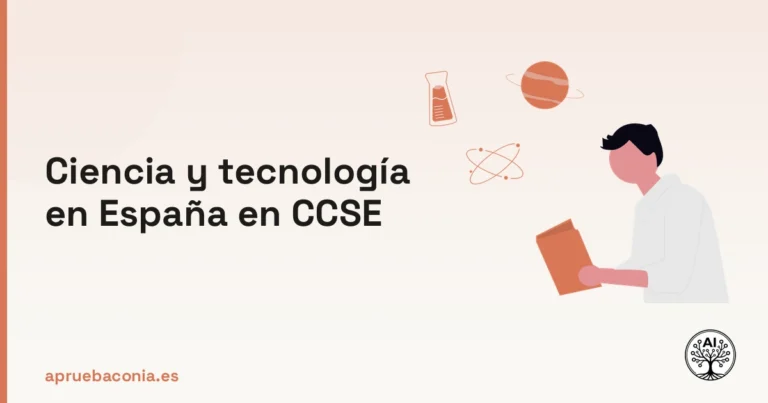 Ilustración de una persona analizando elementos químicos para el examen CCSE sobre ciencia en España.