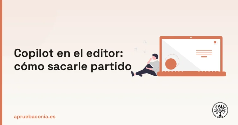 Ilustración de un desarrollador analizando lógica de programación y cómo sacarle partido a Copilot en el editor.