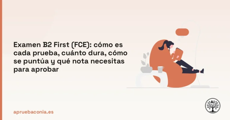Ilustración de una persona gestionando su tiempo de estudio para el examen B2 First de Cambridge.