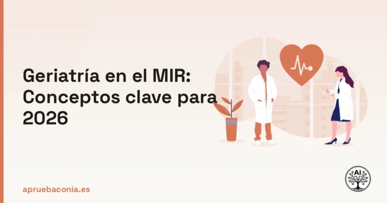 Ilustración de elementos médicos para el estudio de geriatría en el examen MIR 2026.