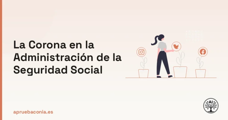Ilustración de estrategia social que vincula la corona constitucional con la gestión de la Seguridad Social.