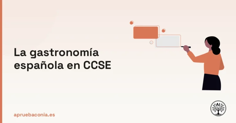 Ilustración de una persona resolviendo dudas sobre la gastronomía española en CCSE para la nacionalidad.