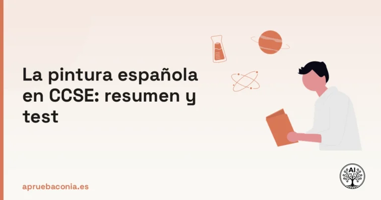 Ilustración de una persona estudiando ciencia para preparar el examen CCSE sobre la pintura española.