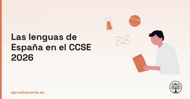 Ilustración de una persona analizando conceptos para el examen CCSE 2026 sobre las lenguas de España.