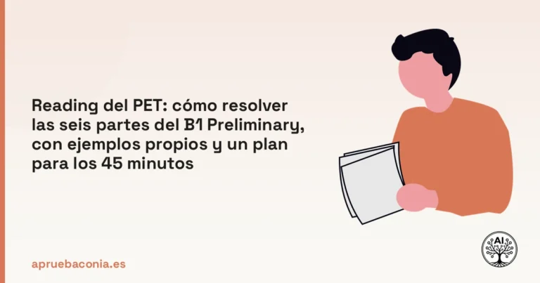 Ilustración de notas de estudio para preparar el reading del pet y organizar el examen B1 Preliminary.