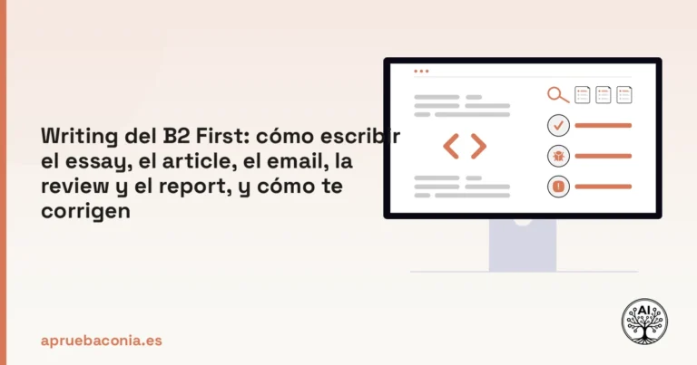 Portada ilustrada del artículo sobre writing del b2 first
